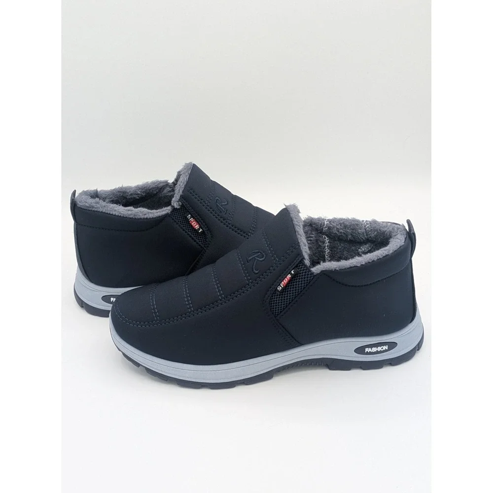 Unbranded Nylon Puffer Booties Size 10 Navy Blue Faux Fur Lined Winter Shoes